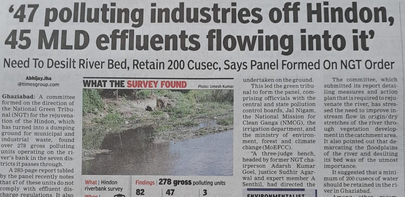 47 polluting industries off Hindon, 45 MLD effluents flowing into it