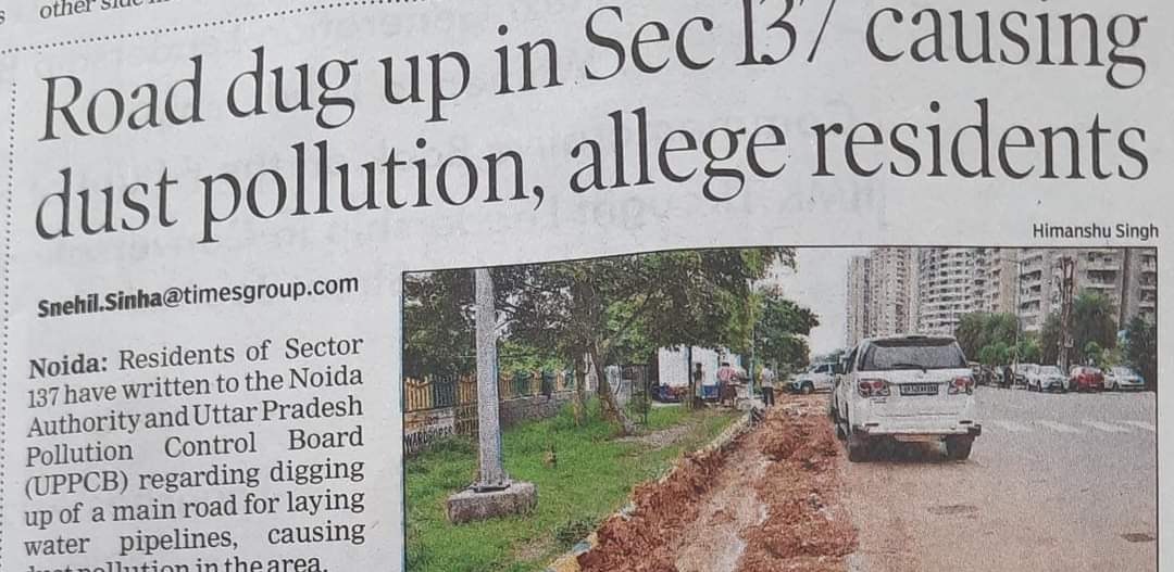 Road dug up in Sector 137 causing dust pollution, allege residents