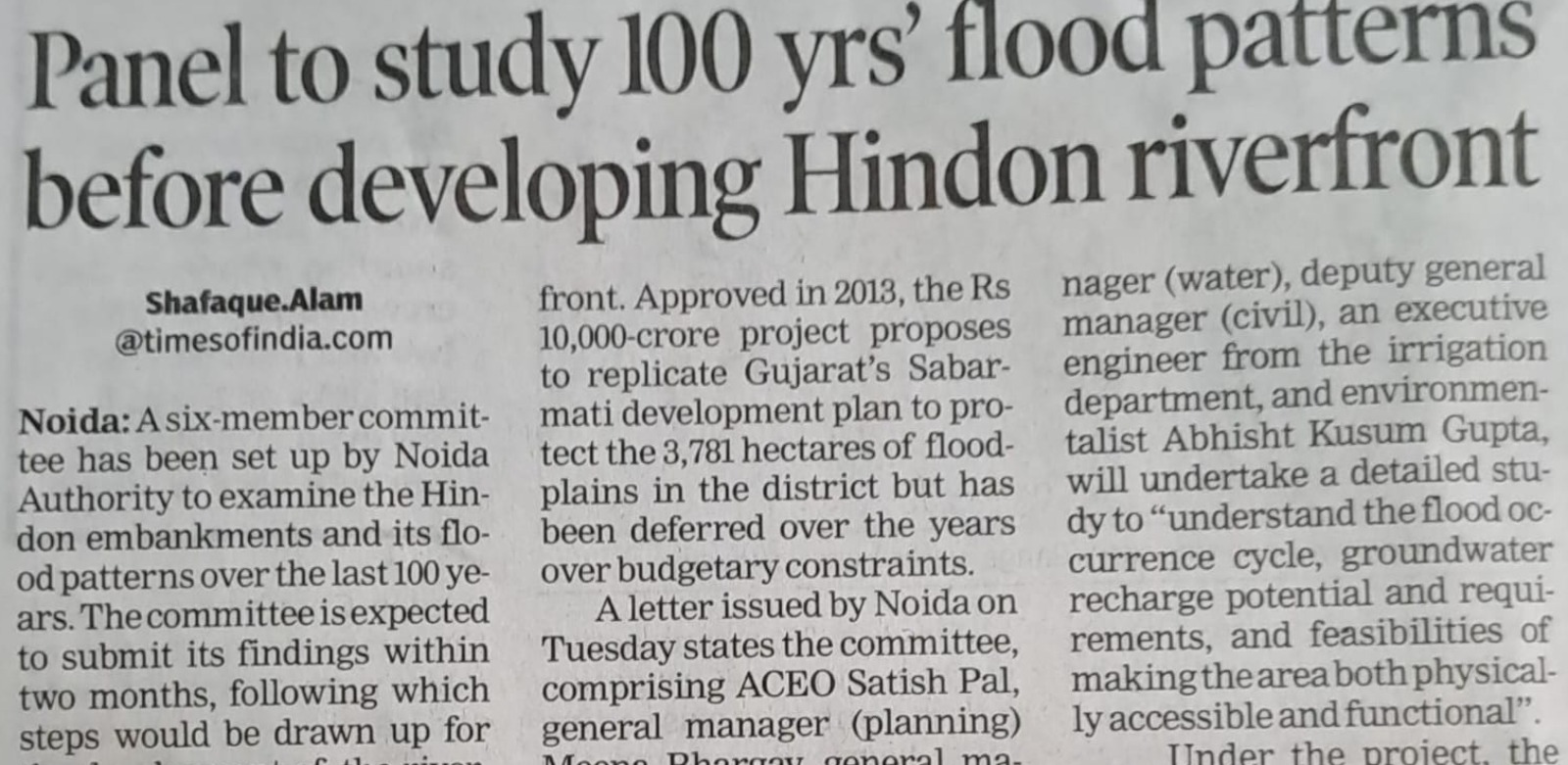 Panel to study 100 yrs' flood patterns before developing Hindon river front