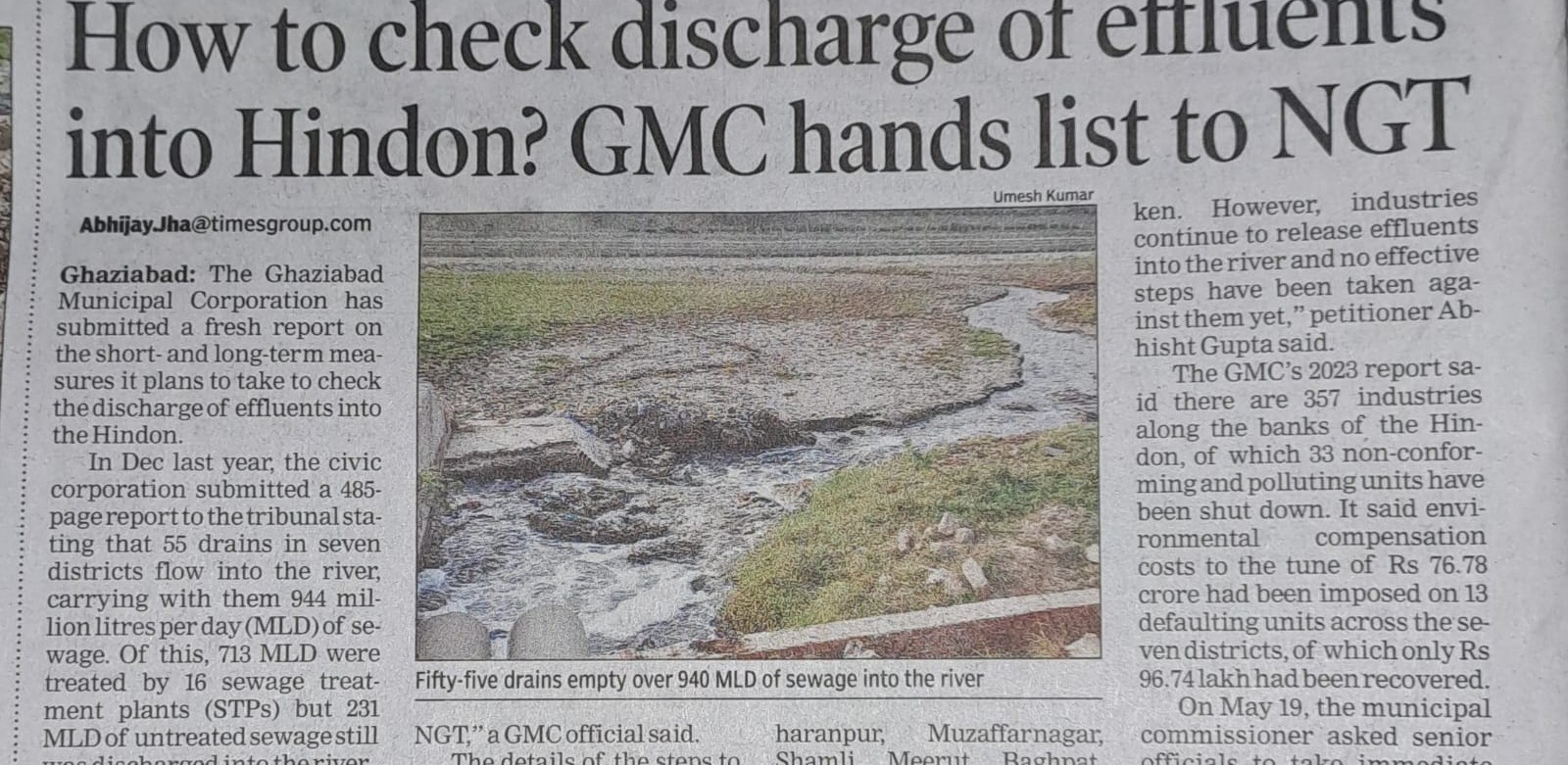 How to check discharge of Effluents in Hindon? GMC hands list to NGT