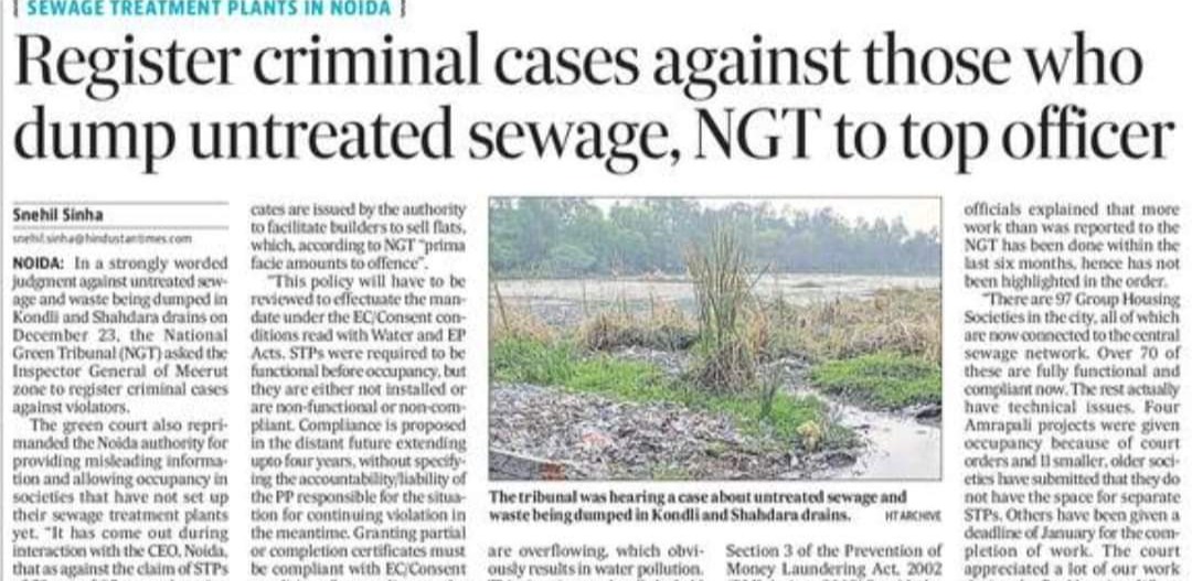 Register criminal cases against those who dump untreated sewage, NGT to top officefr