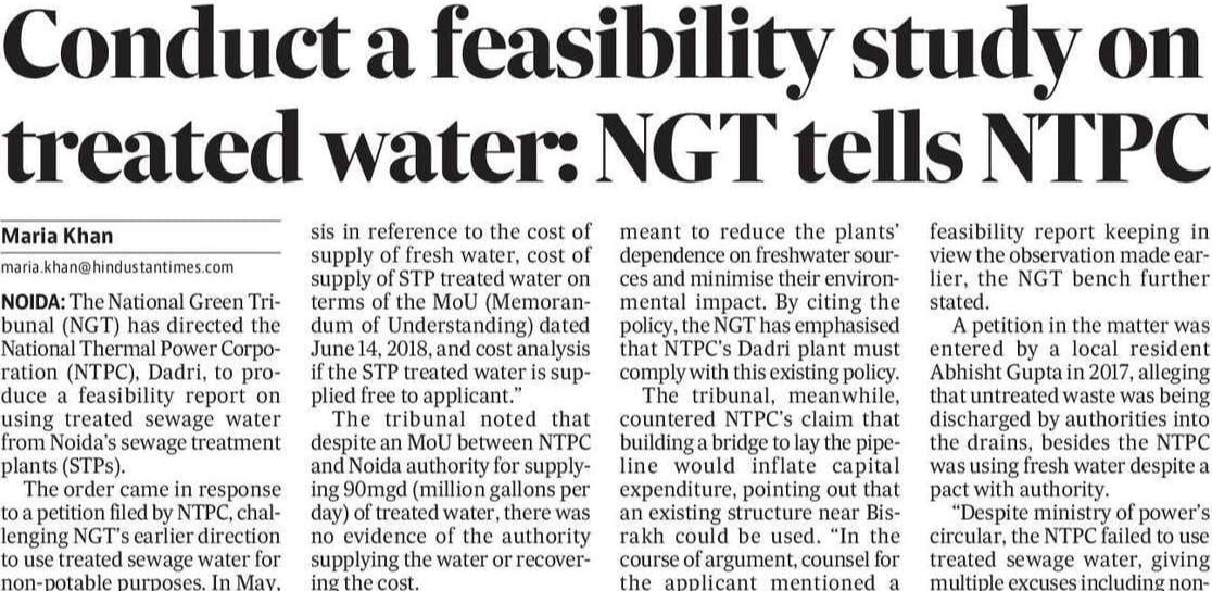 Coduct a feasibility study on treated water: NGT tells NTPC