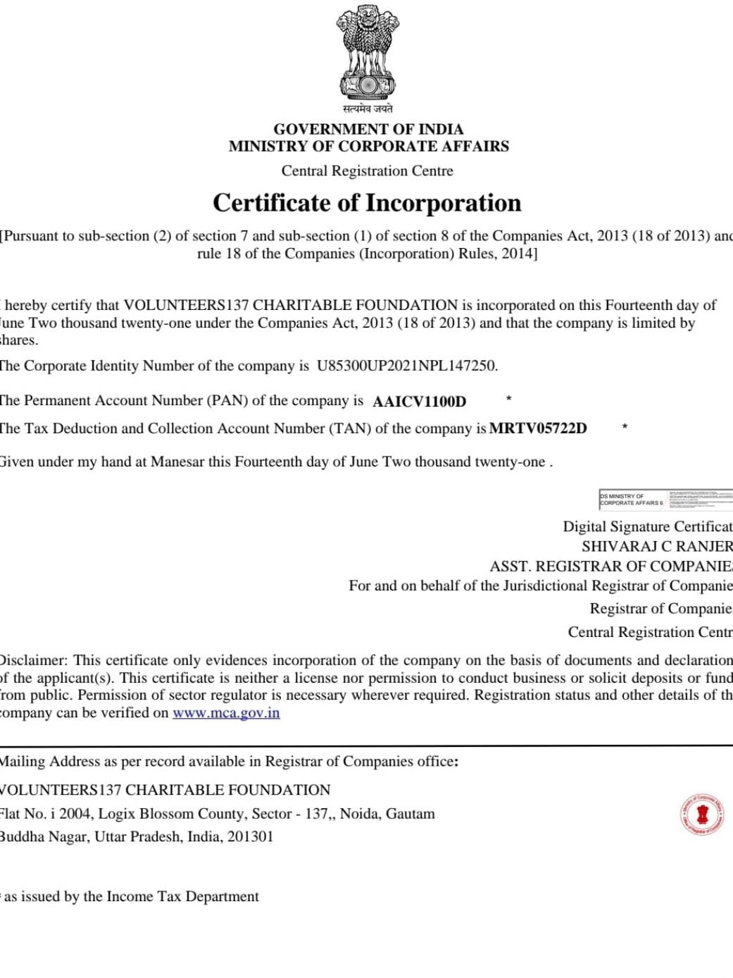 Certificate of Incorporation