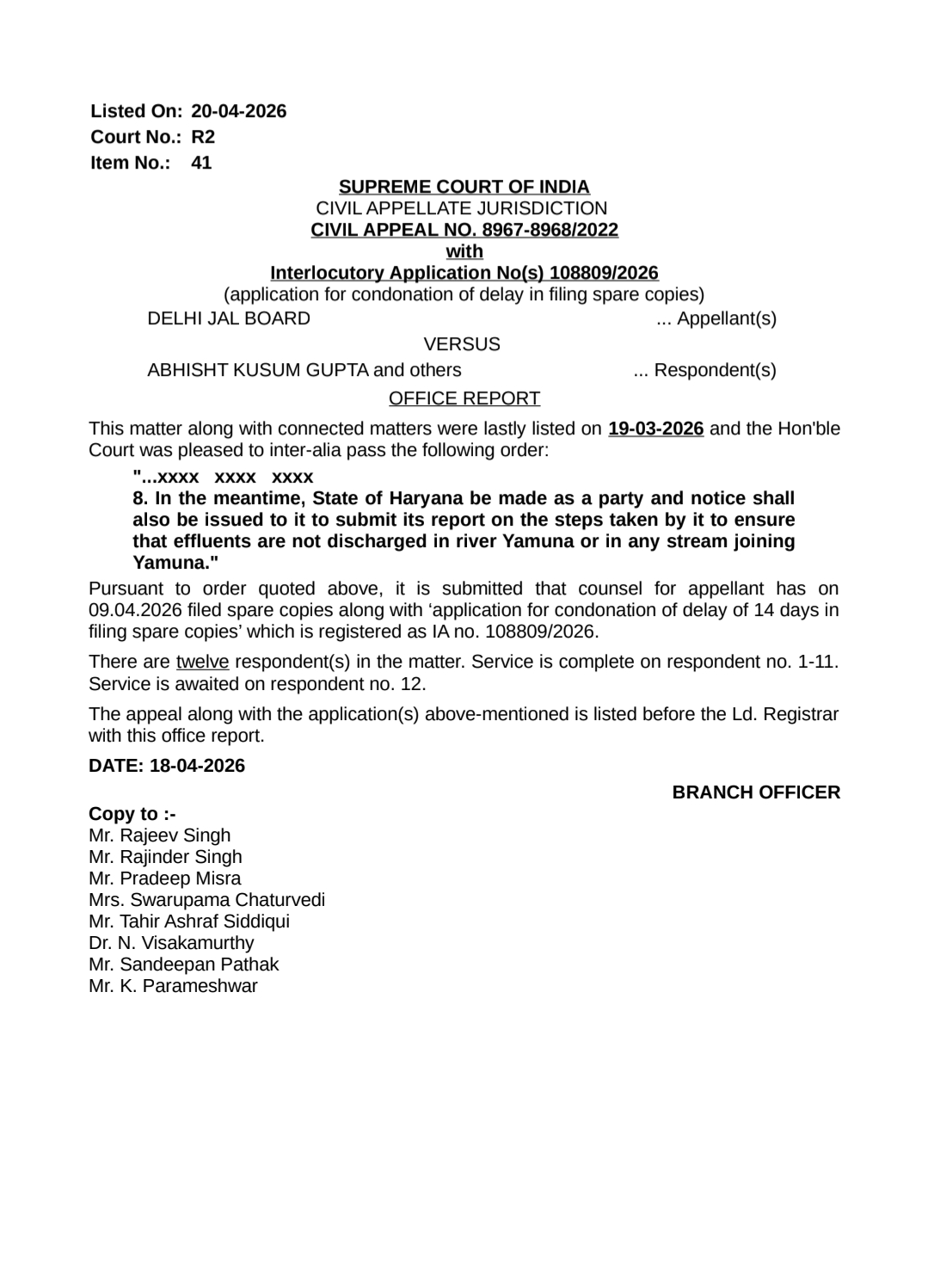 Supreme Court Yamuna Pollution Case: Delhi Jal Board vs Abhisht Kusum Gupta – Key Updates (2026)